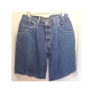 VTG 90s Levi's Silver Tab Baggy Pleated Denim Shorts Fray 34 - USED TO BE‎ JEANS